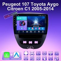 2 DIN Android Carplay Radijo grotuvas automobiliui Peugeot 107 Toyota Aygo Citroen C1 2005-2014 Multimedia grotuvas, pagrindinis blokas, stereo, GPS navigacija, BT WIFI 2+32GB 2+32GB black