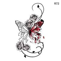 Neperšlampami laikini tatuiruotės lipdukai Black Butterfly Rose Transfer Flash Tatoo gray