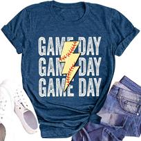 GAME DAYWomen's Casual Fashion Casual Short Sleeve Rugby Print Round Neck T-shirt Top XL mėlyna