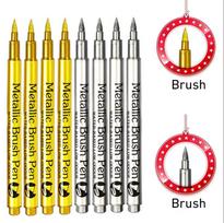 8Pcs/set Metallic Marker Pen Gold Silver Colors Brush Pen Medium Point Markers for Metal Rock Painting Black Paper Card Making juoda