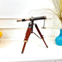 38,1 cm Rankų darbo dekoratyvinis žalvarinis teleskopas su mediniu trikoju Karališkasis žiūronas Namų, biuro stalo dekoracija dovanai Metinėms beige