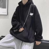 Hong Kong Style American Retro Hooded Sweatshirt for Men Spring and Autumn New Trendy Brand Ins Loose and Versatile Plus Velvet Sweatshirt for Men M