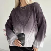 Gradient Fringe Lazy Style Jumper Women Autumn And Winter Fashion Knitwear V-neck Tops L pilka