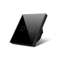 Jutiklinis jungiklis LED lemputei Smart Light EU standartinis 1/2/3 Gang 1 Way Touch Sensor sieninis jungiklis krištolinio stiklo skydelis 2 Gang juoda