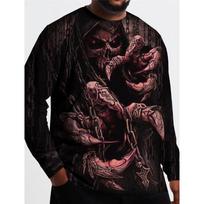3d Printed Halloween Skull Claw Costume Long Sleeve Autumn Men's Round Neck Casual Long Sleeve Oversized Pullover Fashion Tops 6XL black