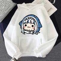 Hololive Hoodies English VTuber Gawr Gura Merch Causal Japanese Streetwear Men Long Sleeve Pullover Hoody Sweatshirt Y2K Casual Hoody XS balta