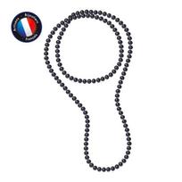 Vėrinys - PERLINEA - AAA+ Gėlavandenis kultivuotas perlas - Pusiau apvalus 9-10 mm - Juodas - 120 cm juoda