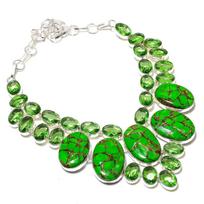 Natural Green Turquoise,Peridot Gemstone 925 Sterling Silver Necklace 18  W9i16 green
