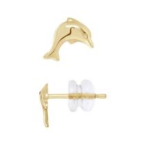 Boucles d'Oreilles - LÉA & ARTHUR - Dauphin - Or Jaune 375 - Système Poussettes Silicone - Enfant geltona
