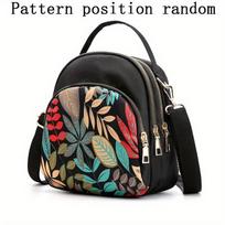 Small Fashion Print Crossbody Bag, Trendy Multi Zipper Sling Bag, Casual Bag With Adjustable Strap black