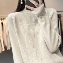 Fashion Half Turtleneck Pullover Women's Autumn and Winter Thick Twist Flower Warm Sweater for Women's Wear S smėlis