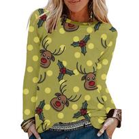 Autumn Winter Temu 3D Printed Christmas Long Sleeve Round Neck T-shirt S