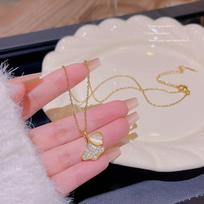 Fashion luxury Ginkgo biloba necklace niche micro-inlaid zircon fan pendant titanium clavicle chain jewelry woman white