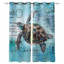 Summer Ocean Turtle Watercolor Retro Blackout Curtains For Living Room Bedroom Printed Window Treatment Drapes Home Decor W135 x H60cm