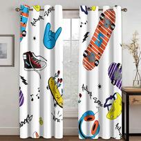 Skateboard Fashion Simple Pattern Thick Blackout Curtain Suitable for Family Curtains in Living Room and Children's Bedroom New W55 X H120cm X 2&HOOK