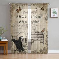 Helovino Varno Skeletas Voile Užuolaidos Miegamajam Tiulio Langų Užuolaida Svetainei Skaidrios Užuolaidos Žaliuzės Drapiruotės W135 x H115cm x1&Rod Pocket gray