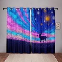 Animal Deer Forest Cartoon Dreamy Blackout Window Curtains for Bedroom Living Room Bathroom Kicthen Door Hall High Shading New W55 X H120cm X 2&HOOK