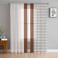 Vintage Farmhouse Tribe Striped Bohemian Modern Sheer Curtains Modern Gauze Curtain for Living Room Bedroom Voile Yarn Curtains W135 x H114cm