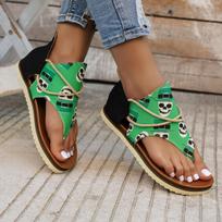 Fashion 2024 Summer Women's Flat Flip Flops Leopard Print Sandals Open Toe Non-Slip Skull Print Sandals 42 žalia