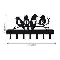 Charming Decorative Metal Wall Hooks for Keys - 7-Hook Love-Bird Rack for Kitchen Utensils and Key Storage M bronza