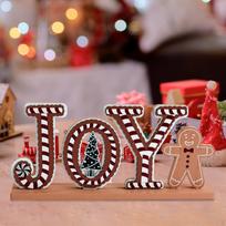 Christmas Tabletop Wooden Sign with Gingerbread 28x5x13cm Joy
