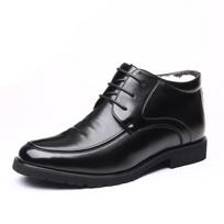 Men's Winter Boots Warm Fur Business Casual Leather Shoes Black Lace Up Pointed Toe Ankle Boots Men Cotton Shoes Zapatos Hombre 38