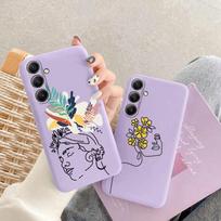 Mergaitės linijos gėlė minkštas silikoninis dėklas Xiaomi Redmi Note 13 Pro 13C 14T Poco C65 Samsung A55 M35 S24 Huawei Honor 200 iPhone Realme smūgiams atsparus dangtelis Honor 200 Smart white