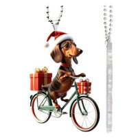 Kalėdų eglutės papuošalai, tikroviški šuniuko jodinėjimo dviračio pakabukas 2D plokščias, dvigubai atspausdintas akrilas Christmas Puppy
