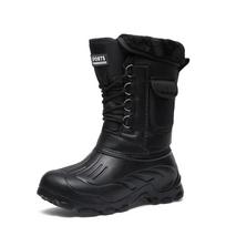 Fashion Winter men's outdoor boots Fur Plush Snow Boots High tube fishing Rain Shoes Waterproof Warm Male Casual Work Motorcycle Boot 46 juoda