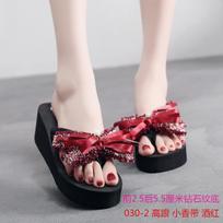 Fashion 6 Cm High Heel Women's Flip Flops Ladies Casual Sandals and Slippers Female Clip Feet Non-slip Wild Wedge Heel Beach Shoes Shoe 36 juoda