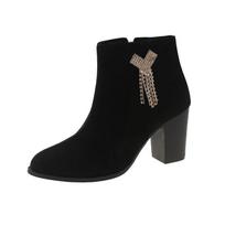Madingos pliušinės šiltos žiemos moteriškos aukštakulnės 2024 m. Klasikiniai smailianosiai moteriški ankle boots Patogūs su storu kulnu platforminiai batai Botas De Mujer 42 juoda