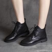 Fashion Ankle Boots for Women Fur Booties Leather Woman Short Shoes Flat Black Comfortable and Elegant Large Size Warm Footwear New In 35