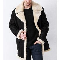 Rudens ir žiemos sutirštintas kailio integruotas vyriškas paltas, imituojantis odą, aksominis ilgas paltas, europietiško stiliaus vyriška striukė S juoda