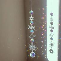 1pc Crystal Wind Chime Pentagram Sun Catcher Diamond Prisms Pendant Dream Catcher Rainbow Chaser Hanging Drop Home Garden Decor