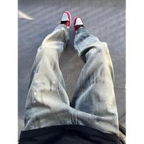 Hong Kong Trendy Men'S Summer New 2024 Personalized Letter Jeans Hip Hop Ins Trendy High Street Trendy Rascal Handsome Pants S mėlyna