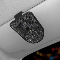 Fashion Bling akinių laikiklis nuo saulės, odinis automatinis saulės akinių laikiklis, bilietų kortelės segtukas, automatinis skydelio laikiklis Automobilio reikmenys juoda