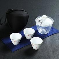 Lauko kelioninis stiklinis arbatos rinkinys, nešiojamas Kung Fu arbatos puodelis, gražus ir lengvas arbatinukas, keraminis nešiojamas arbatos rinkinys Gaiwan black