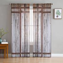 Farm Barn Medinės durys Tiulis Užuolaidos Svetainės Spausdinti Permatomas Voile Užuolaidos Miegamojo Langų Uždangos Užuolaidos Namų dekoras W135 x H115cm x1&Rod Pocket