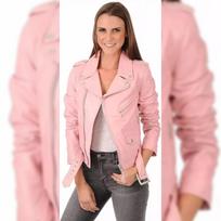 Pink Womens Genuine Lambskin Leather Stylish Jacket Biker Motorcycle Belted Coat XS rožinė