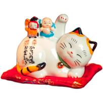 Japanese Lucky Cat Ceramic Maneki Neko Ornament Fortune Cat Money Box Home Decoration Cute Kitten Figure Coin Bank 10.5cm Tall beige