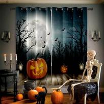 Halloween decoration curtains, Ghost, pumpkin, witch, cartoon print, bedroom, living room, holiday party W50xH130(CM)x2PCS&Rod pocket