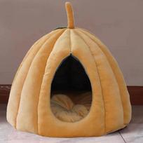 Cat House Pet Dog Bed Kennel Winter Warm Fully Enclosed Comfortable Sleeping House Pumpkin Puppy Mat Cat Nest Pet Bed Supplies M-40x40x36cm beige
