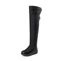 Krazing Pot PU Down Fiber Tarpaulin Autumn Winter Shoes Med Heels Size 44 Wedges Super Size Snow Boots Round Toe Keep Warm Over-the-knee Boots 34 juoda