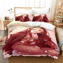 Nezuko Kamado patalynės komplektas Anime Demon Slayer Antklodės Užvalkalas Patalynė Patalynė Vienvietė Dvigulė Viso Dydis 3D Vaikams Mergaitėms Dovana berniukams 70x133cm 2pcs beige