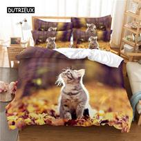 Lovely Cat Bedding Set Duvet Cover Set 3d Bedding Digital Printing Bed Linen Queen Size Bedding Set Fashion Design EU single(135x200cm) blue
