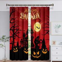 Happy Halloween Castle Pumpkin Witch Moon Window Curtain for Kids Living Room Bedroom Bathroom Kicthen Door Cupboard Decor Hooks W50 X H130(CM)X2&Hook