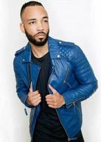 Handmade Biker Motorcycle Genuine Lambskin Leather Stylish Blue Men's Jacket XS mėlyna