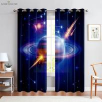 Dreamy Starry Sky Galaxy 3D Printed Curtains, Blackout, Heat Insulation, Living Room, Study, Bedroom, Home Decoration, 2 Pcs W100xH130(CM) folio&Grommet Top