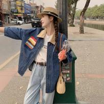 Hong Kong Style Retro Denim Jacket for Women Spring and Autumn New Design Loose and Slim Jacket Top S