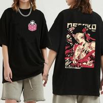 Anime Devil Killer Women's T-shirt Nezuko T-shirt Tanjirou Kamado Pattern T-shirt Manga Y2k Black T-shirt S brown